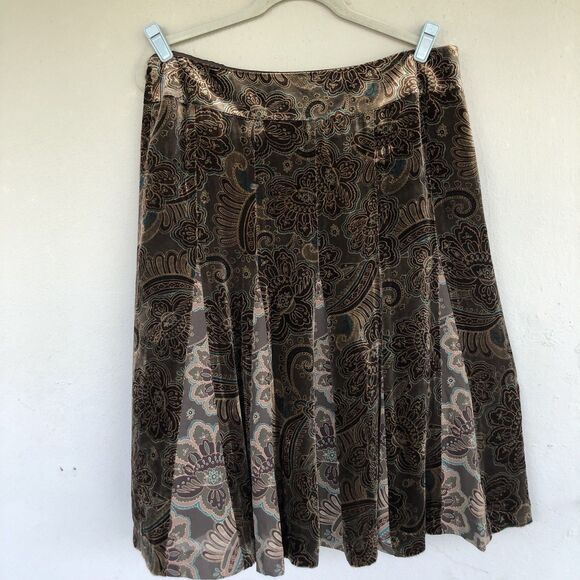 Ann Taylor Velvet Silk Skirt Women 14 Brown Paisley Boho Fairy Whimsy Y2K VTG - Picture 2 of 10